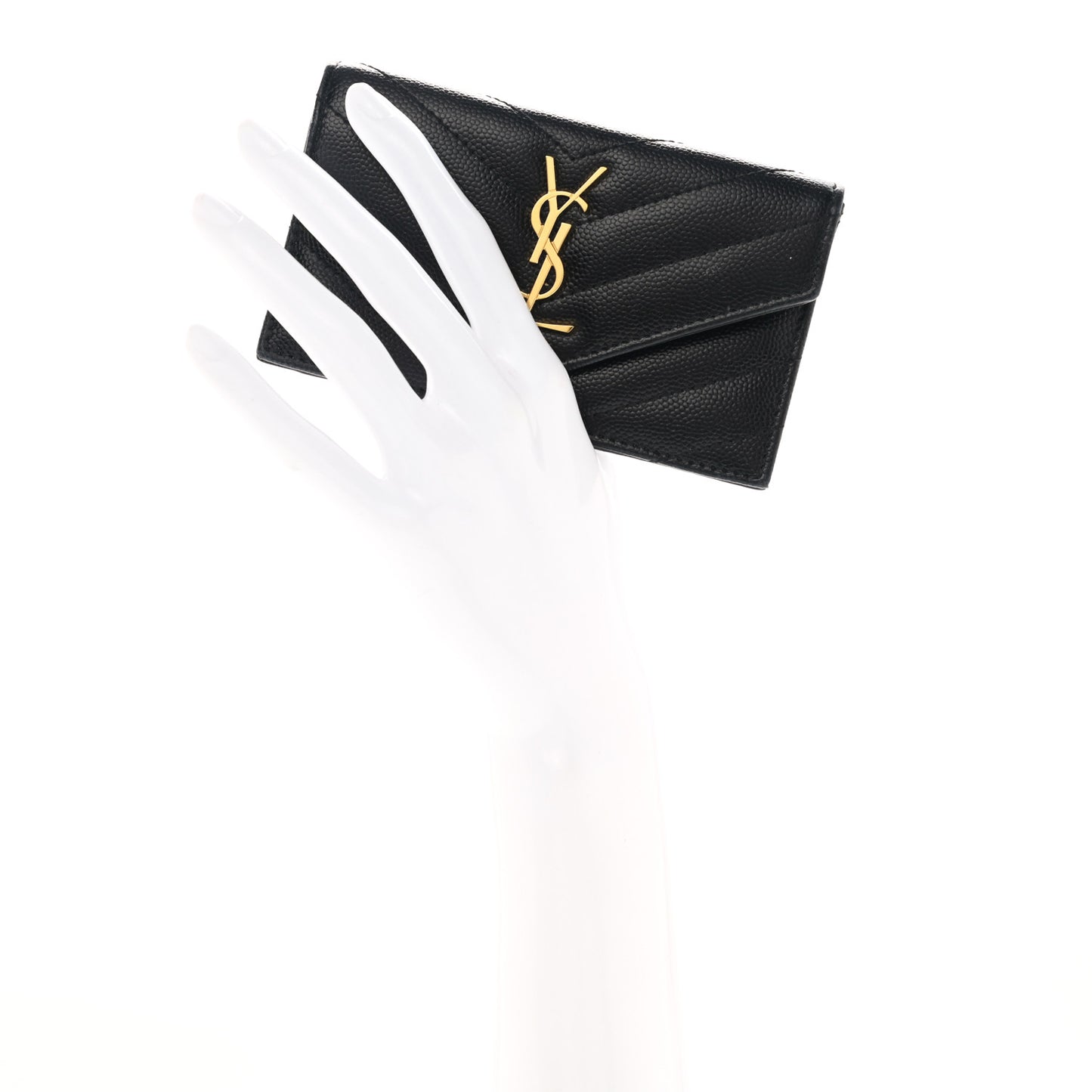 Grain De Poudre Matelasse Chevron Monogram Compact Wallet Black