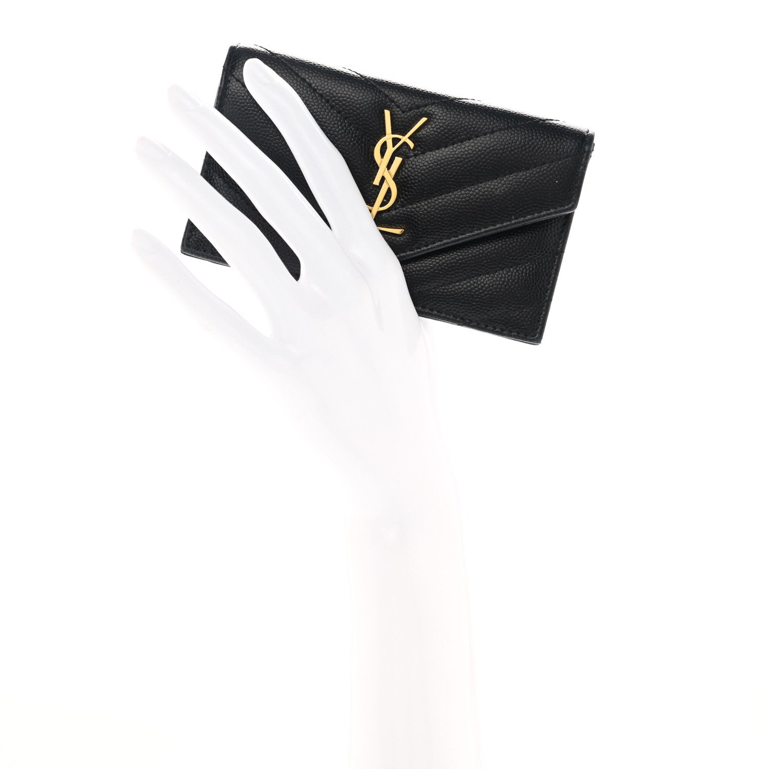 Saint Laurent Grain De Poudre Matelasse Chevron Monogram Compact Wallet Black 2 of 6