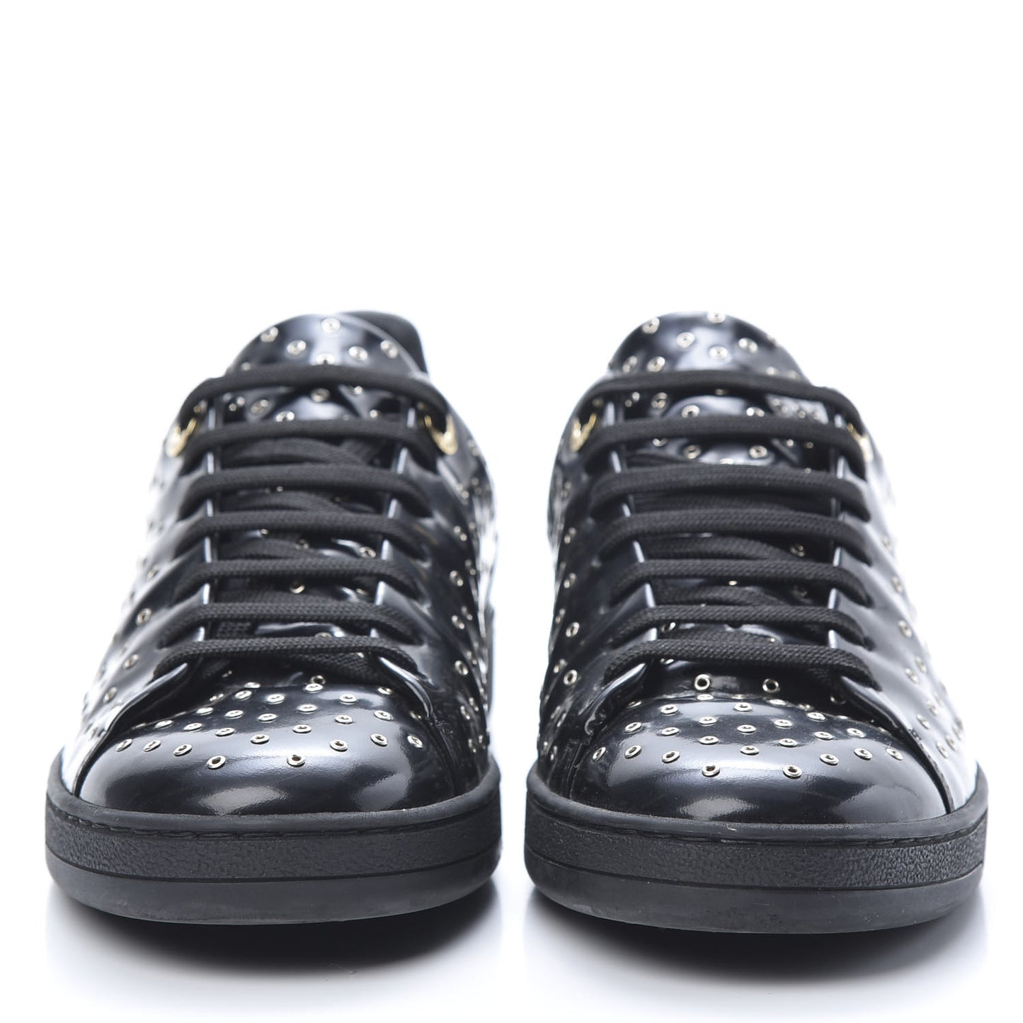 Patent Calfskin Studded Frontrow Sneakers 38 Black