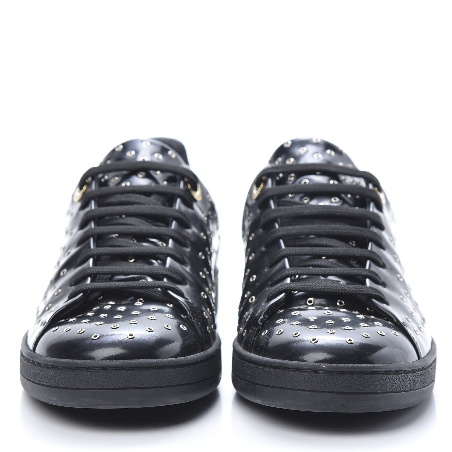 Louis Vuitton Patent Calfskin Studded Frontrow Sneakers 38 Black 2 of 9