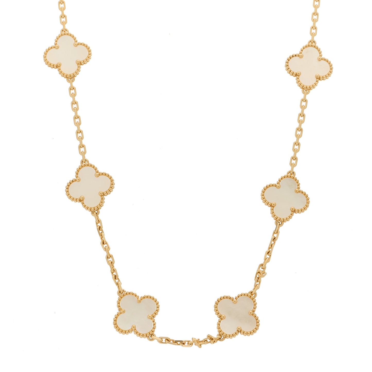 18K Yellow Gold Mother of Pearl 10 Motifs Vintage Alhambra Necklace