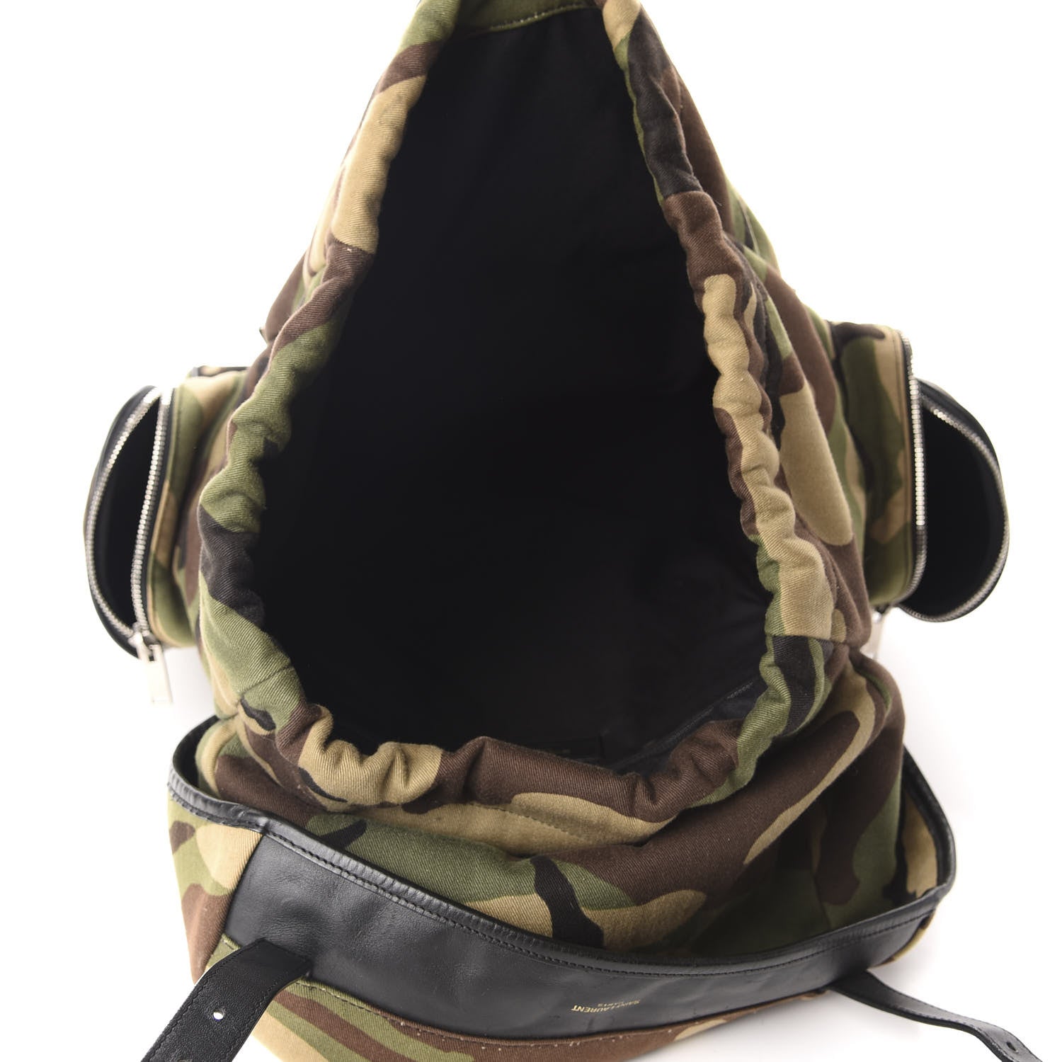 Saint Laurent Canvas Calfskin Camouflage Utilitarian Backpack Kaki Black 4 of 9