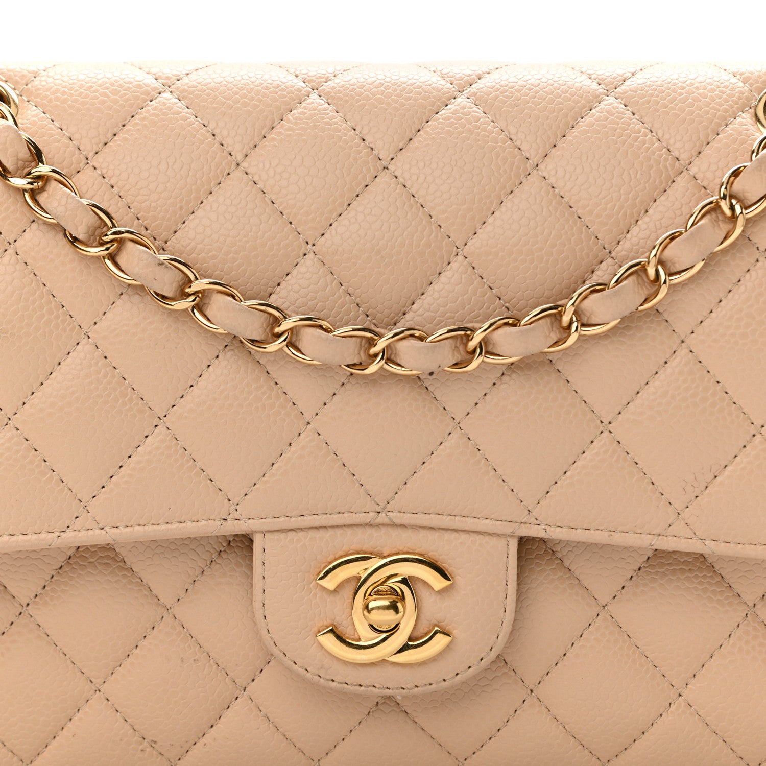 Chanel Caviar Quilted Medium Double Flap Beige 8 of 10