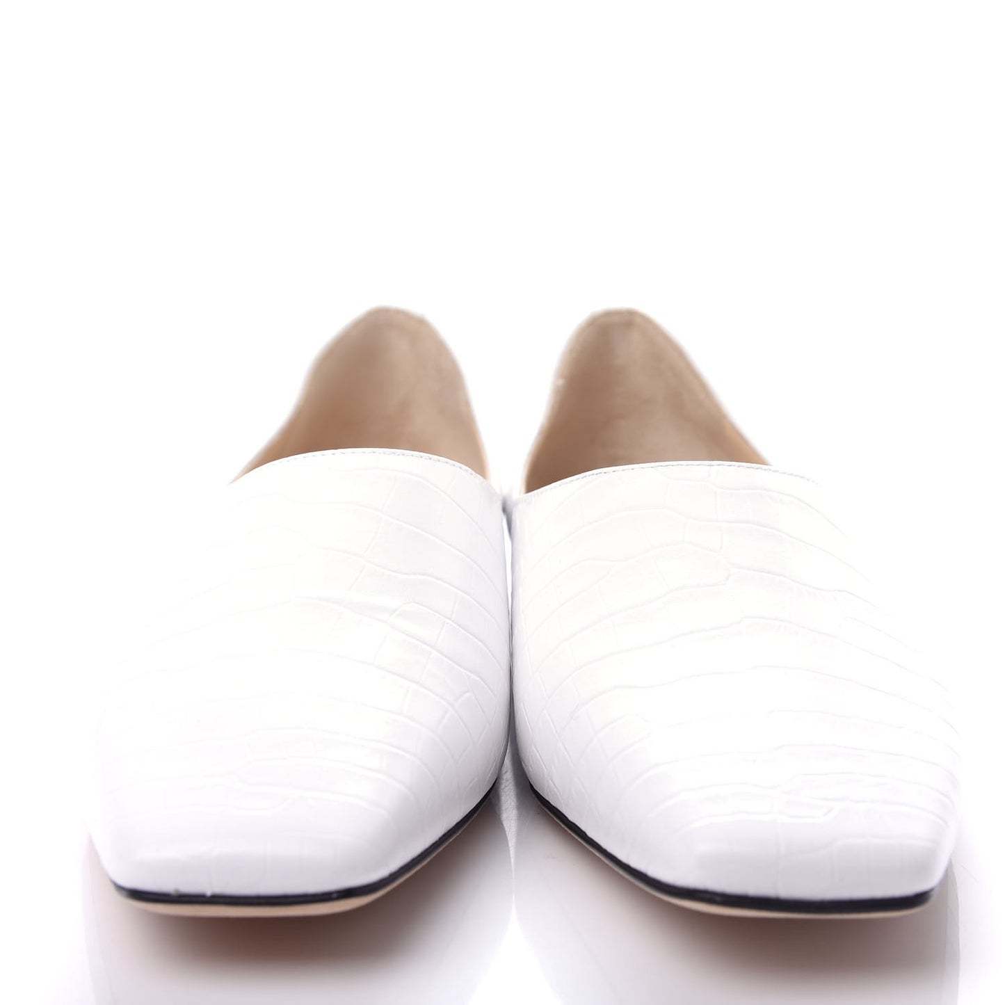 Calfskin Crocodile Embossed Joselyn Flats 40 White
