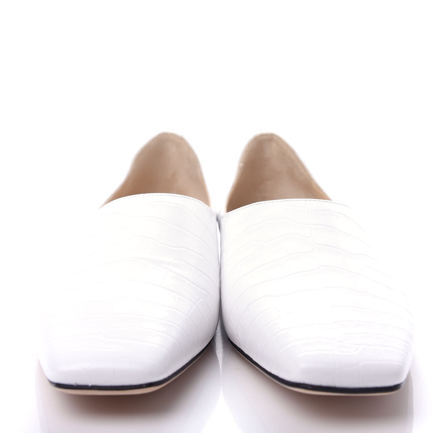 Jimmy Choo Calfskin Crocodile Embossed Joselyn Flats 40 White 5 of 9