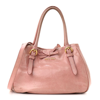 Miu Miu Vitello Shine Small Bow Shopping Tote Loto 1 of 14