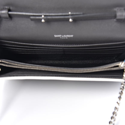 Saint Laurent Grain De Poudre Matelasse Chevron Monogram Chain Wallet Grey White 5 of 10