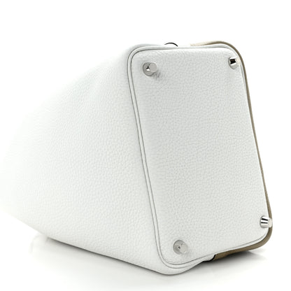 Hermes Taurillon Clemence Casaque Picotin Lock 18 PM Beige Marfa New White Macassar 9 of 11