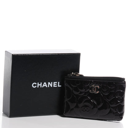 Chanel Patent Leather Camellia Embossed Key Holder Case Black 5 of 8