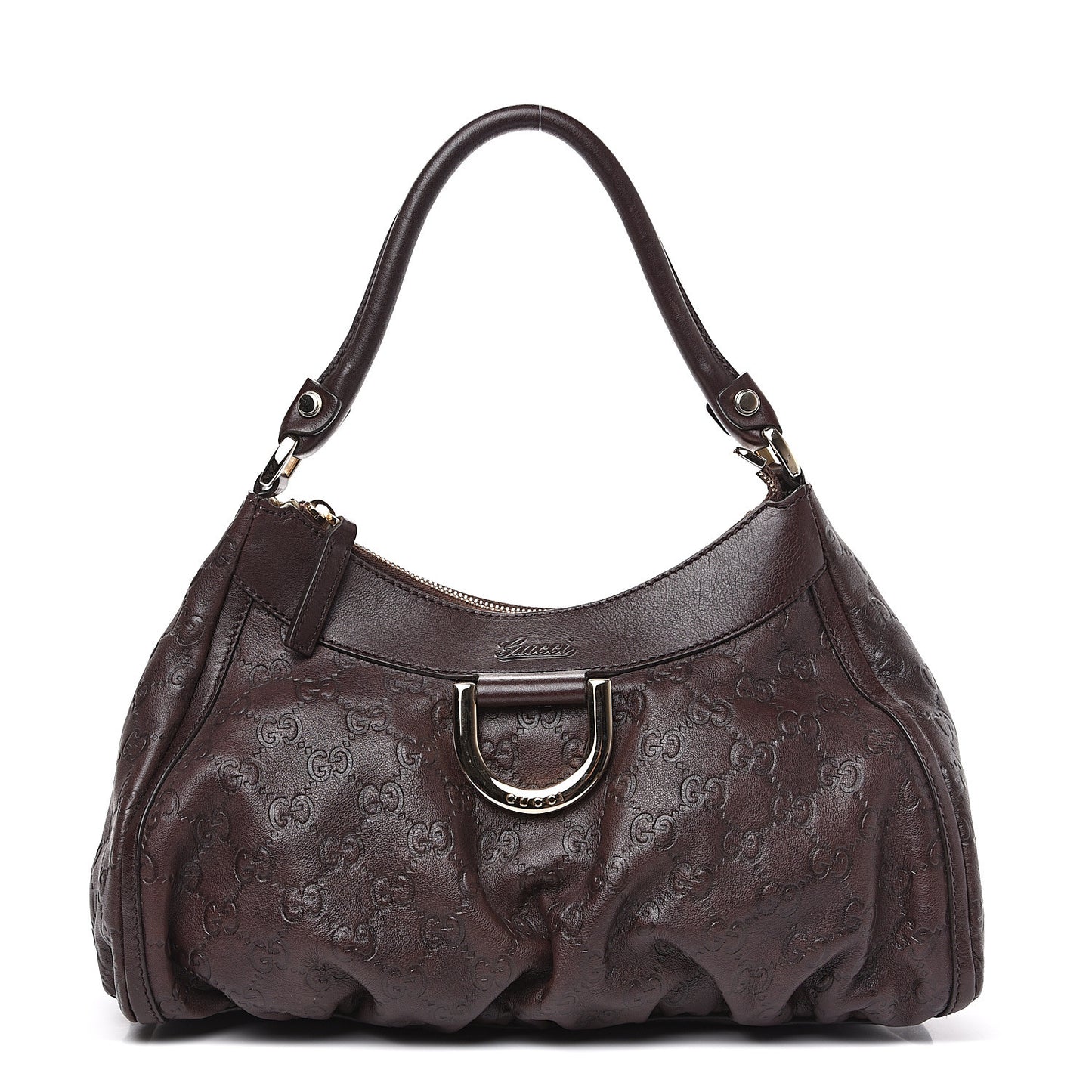 Guccissima Small D Gold Ring Shoulder Bag Chocolate Brown