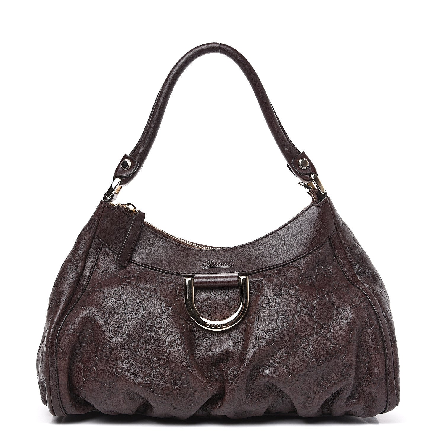 Gucci Guccissima Small D Gold Ring Shoulder Bag Chocolate Brown 1 of 10
