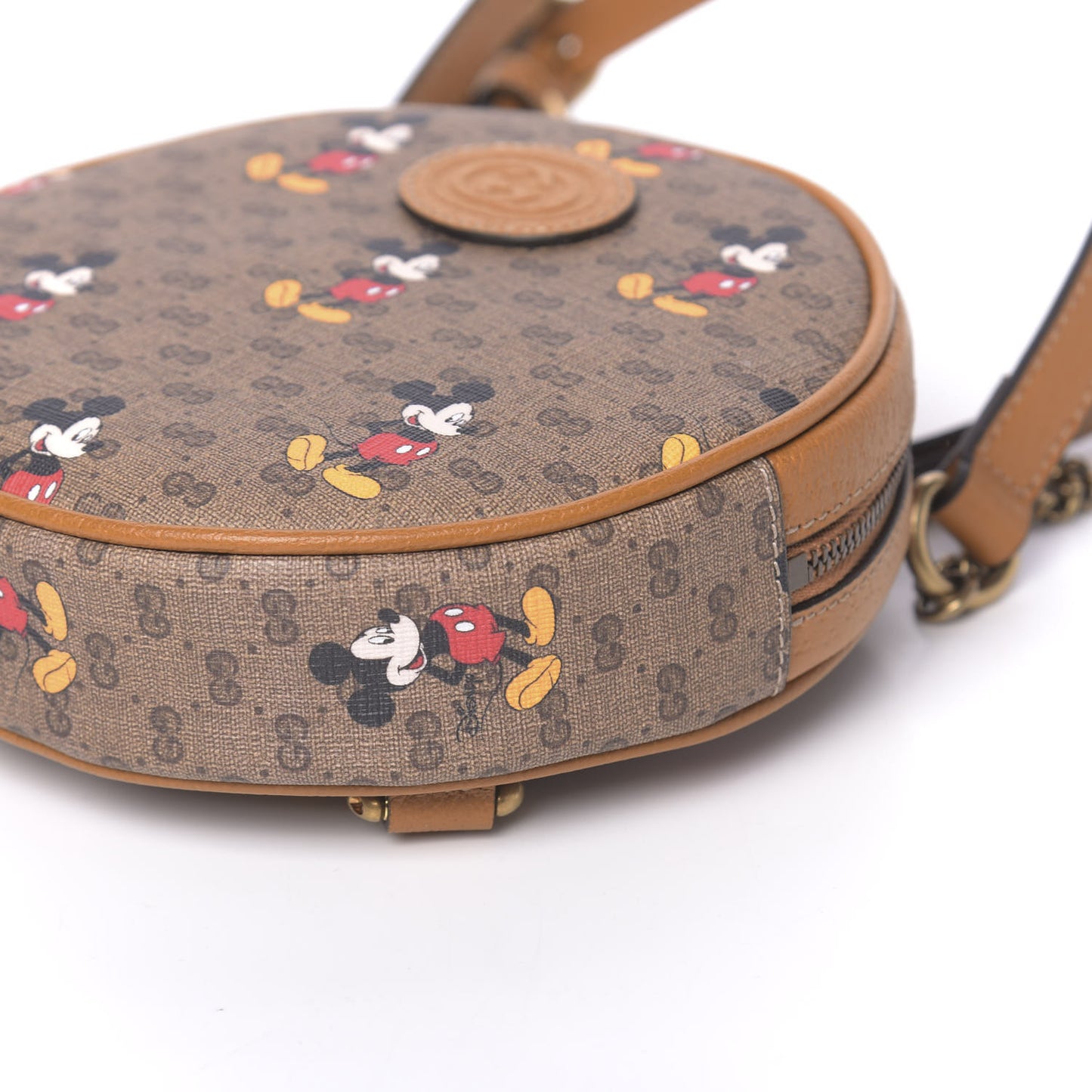 X DISNEY Mini Vintage GG Supreme Monogram Mickey Mouse Round Backpack Beige Vintage Sun Oil