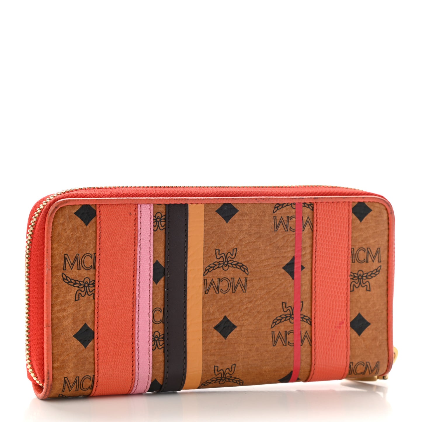 Visetos Striped Zip Around Wallet Cognac