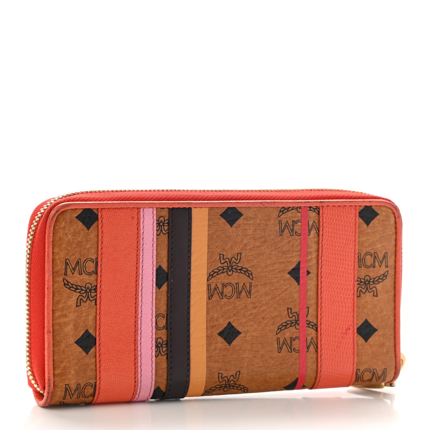 MCM Visetos Striped Zip Around Wallet Cognac 3 of 16