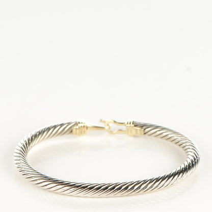 David Yurman Sterling Silver 14K Yellow Gold 5mm Cable Classic Buckle Bracelet 3 of 6