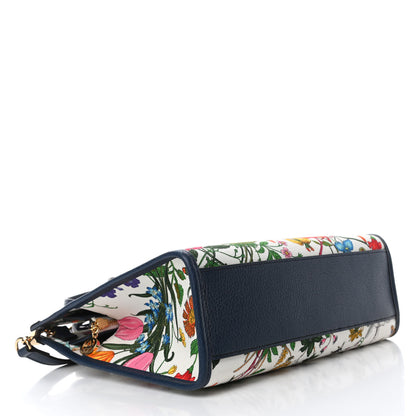 Gucci Canvas Medium Flora Tote White Multicolor Blue Agata 3 of 5