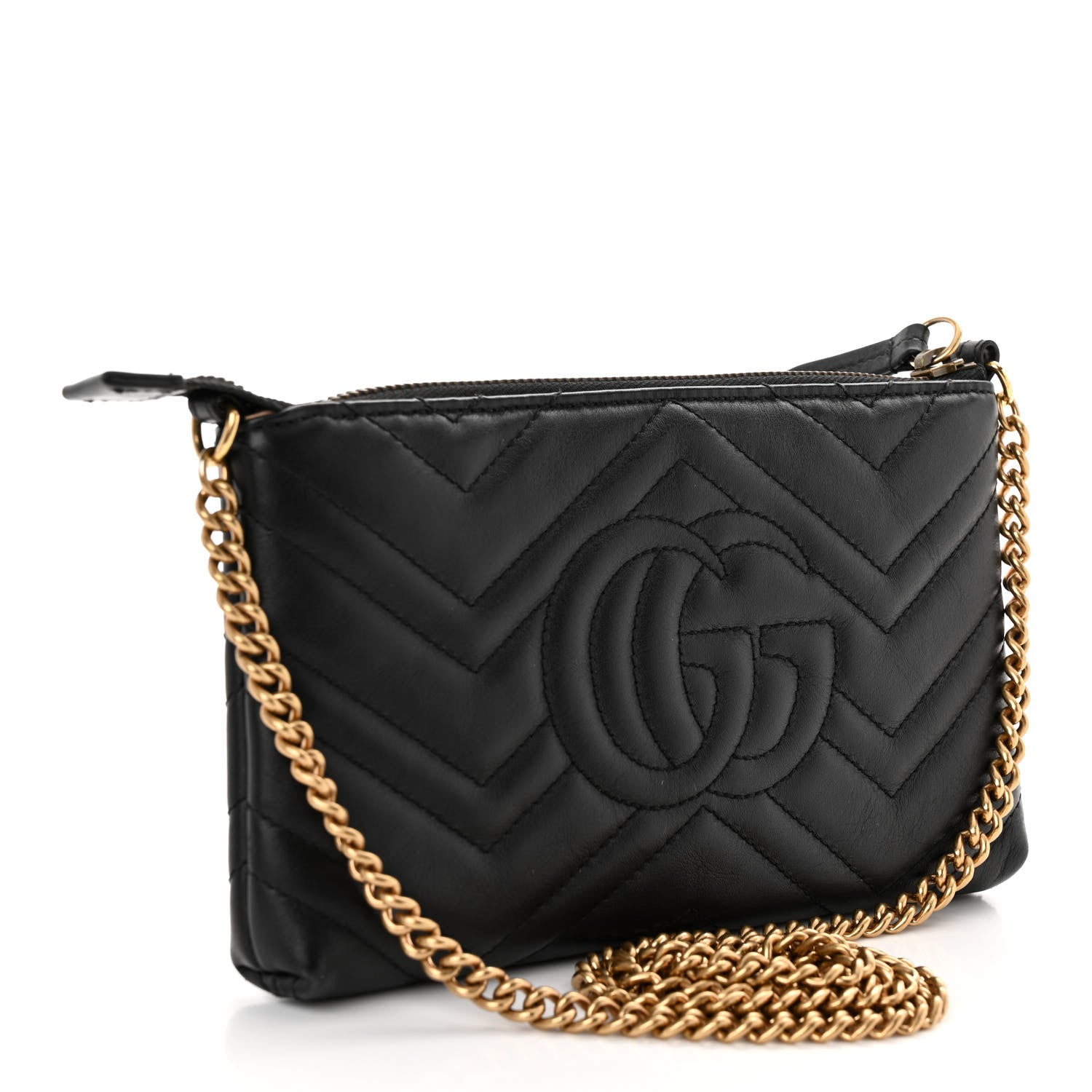 Gucci Calfskin Matelasse Mini GG Marmont Chain Bag Black 3 of 10