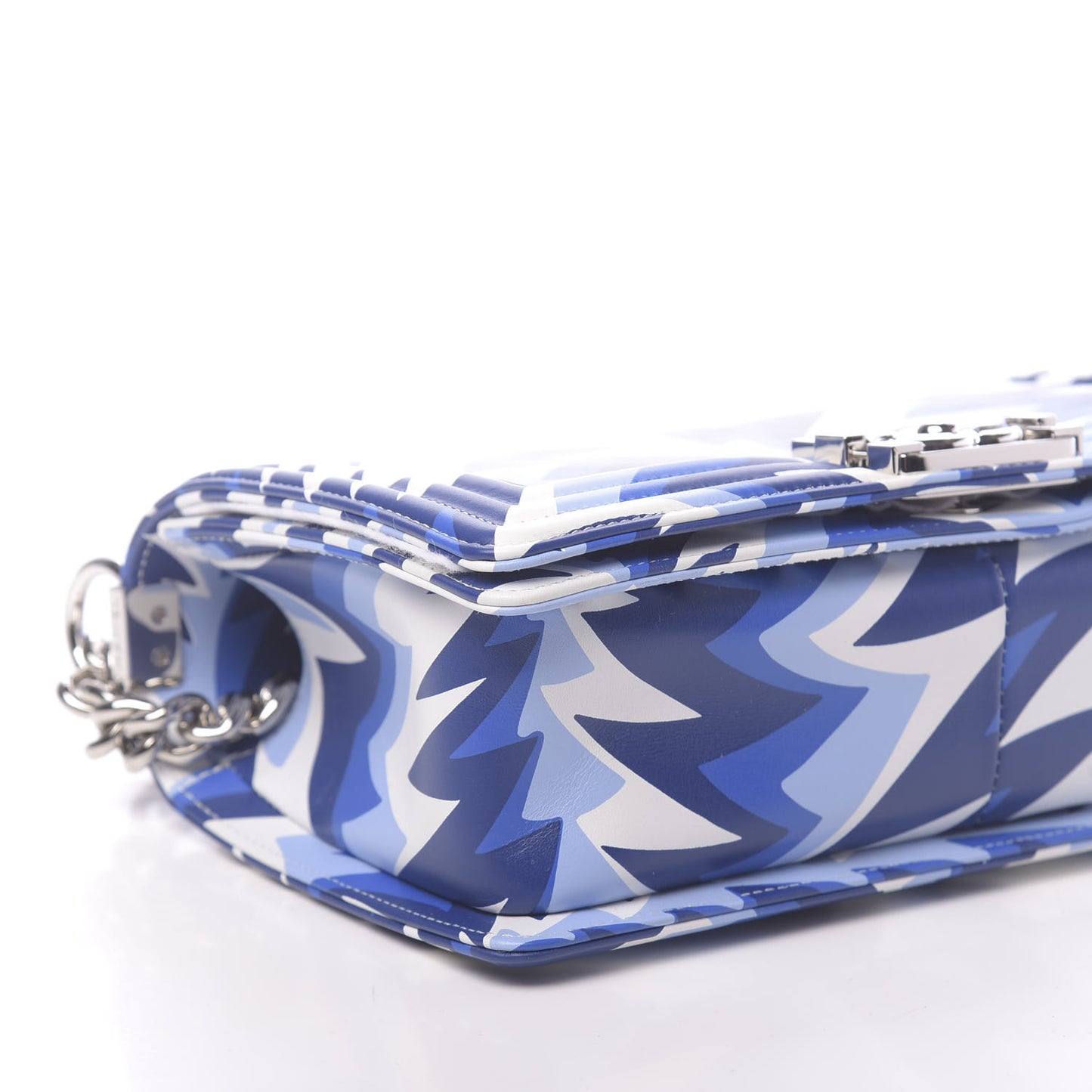 Printed Calfskin Medium Boy Flap Blue White