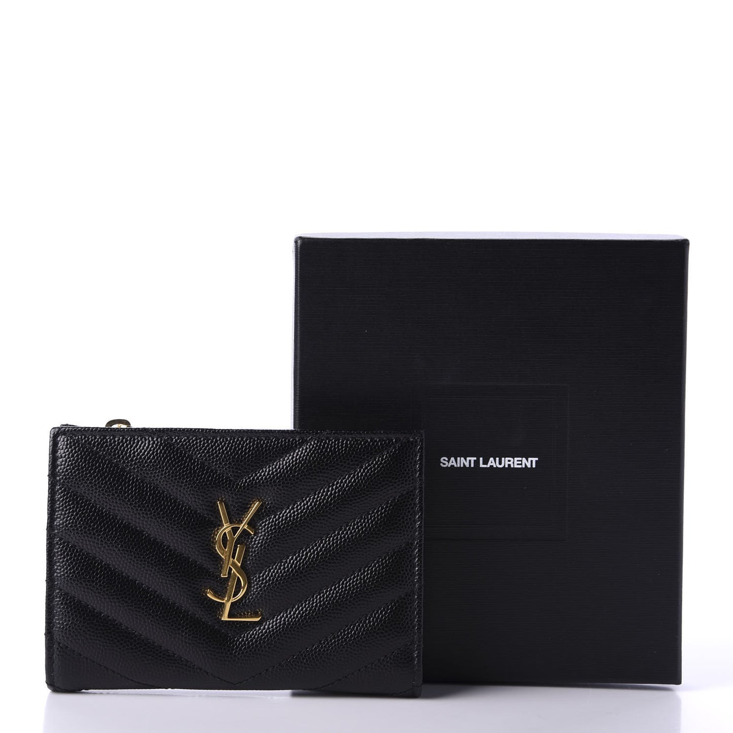 Grain De Poudre Matelasse Chevron Monogram Zipped Two-Part Wallet Black