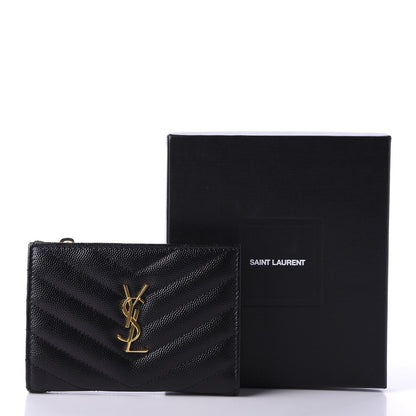 Saint Laurent Grain De Poudre Matelasse Chevron Monogram Zipped Two-Part Wallet Black 10 of 10