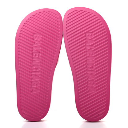 Balenciaga Rubber Allover Logo Womens Pool Slide Sandals 37 Pink Black 5 of 7