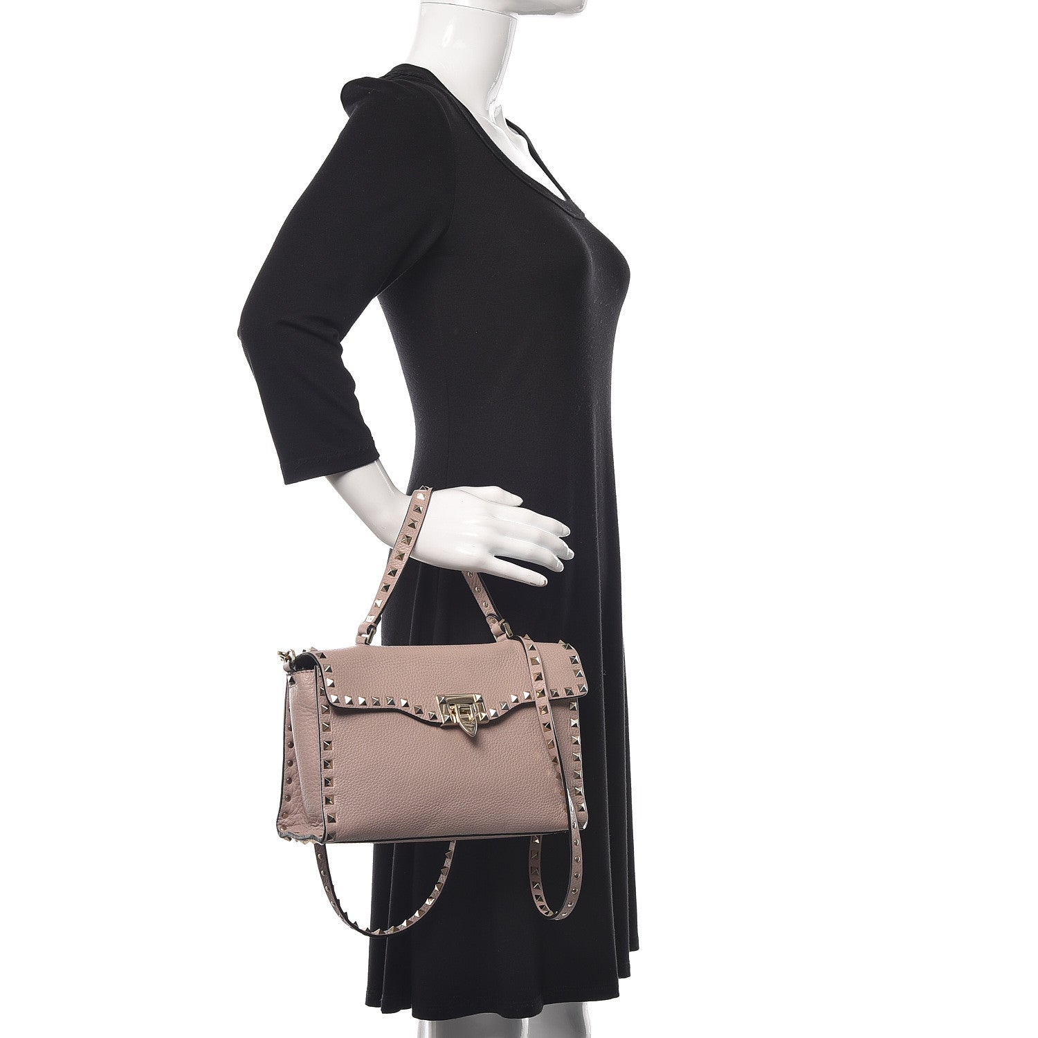 Valentino Garavani Pebbled Calfskin Small Rockstud Single Handle Flap Bag Poudre 2 of 21