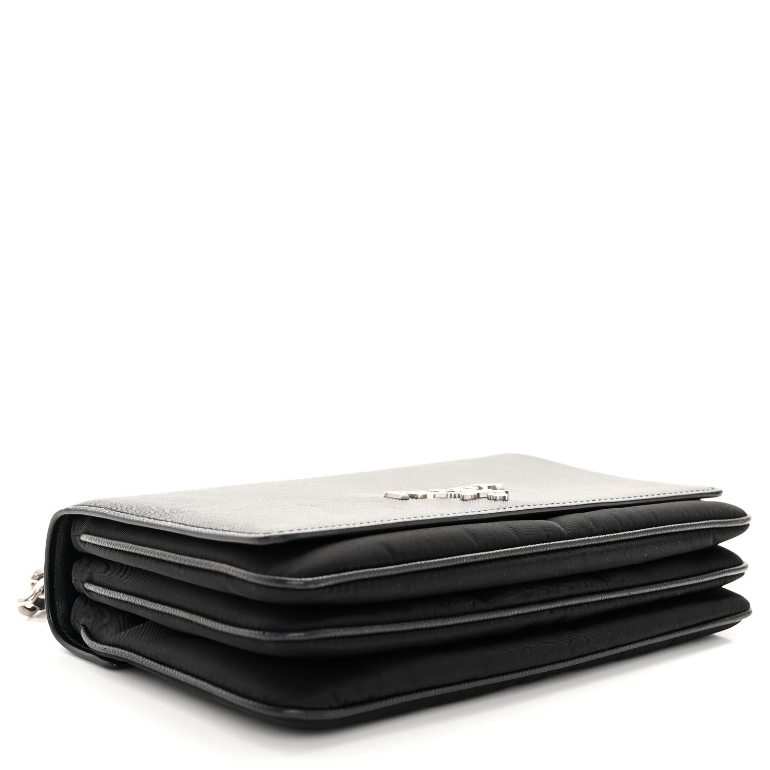 Prada Saffiano Tessuto Nylon Chain Shoulder Bag Black 4 of 9