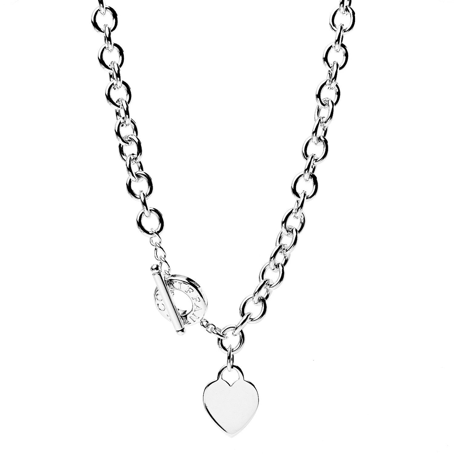Sterling Silver Heart Tag Toggle Necklace