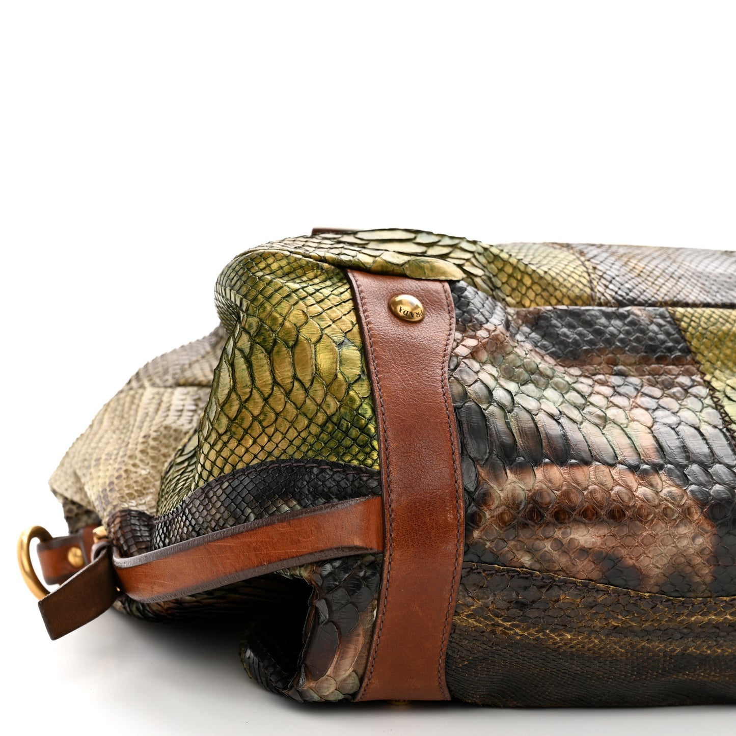 Snakeskin Crocodile Patch Shopper Tote Militare