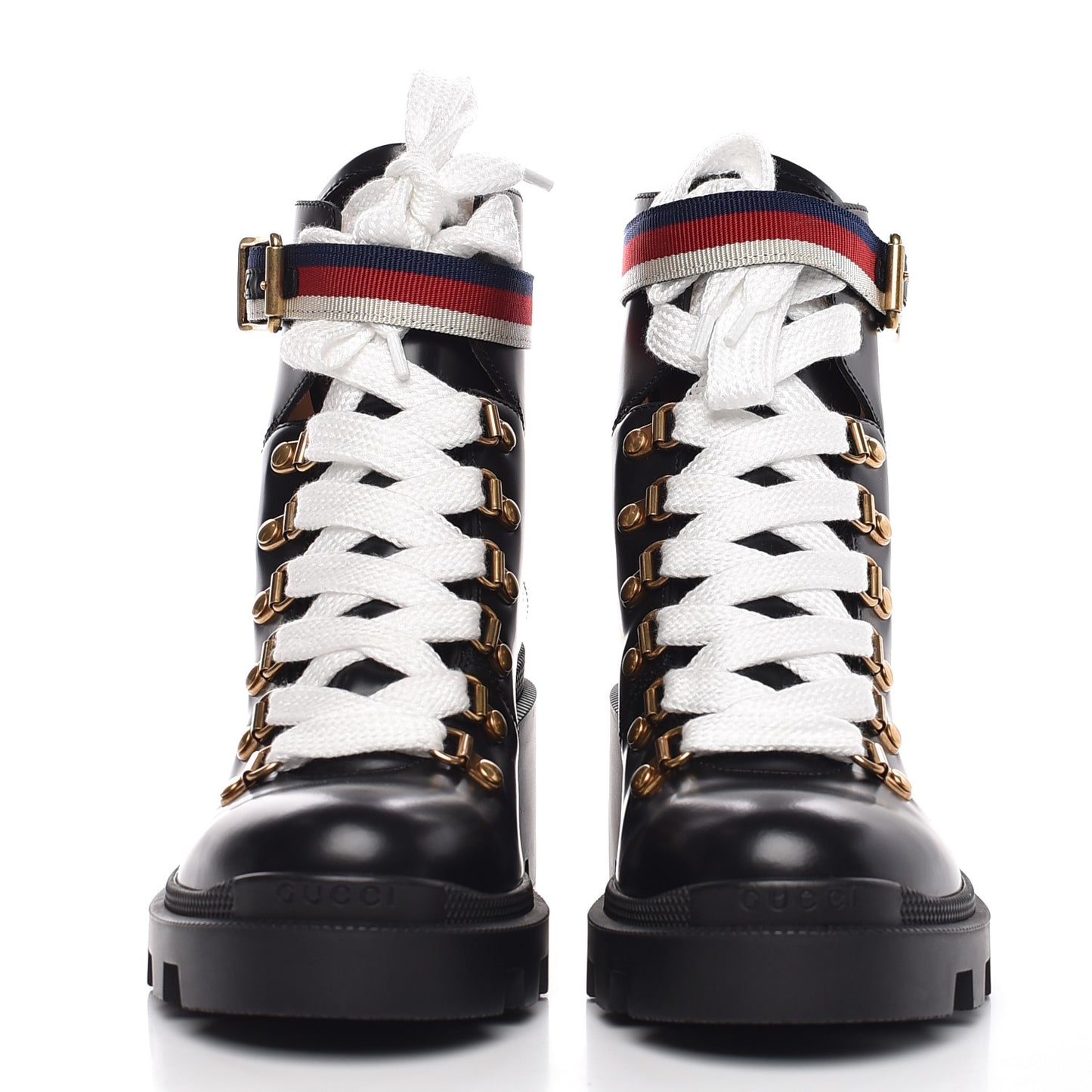 Calfskin Sylvie Web Lace Up Combat Boots 36 Black