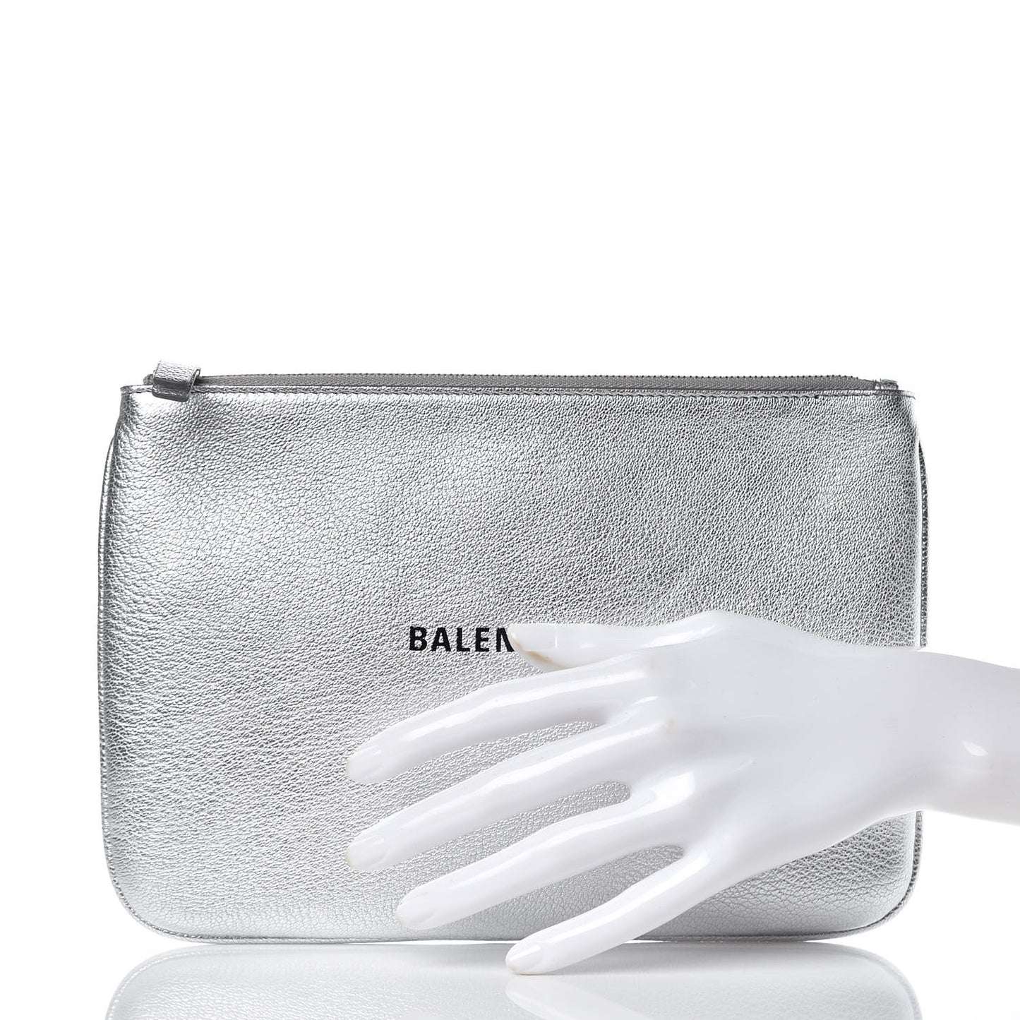 Metallic Goatskin Logo Large Everyday Zip Pouch Argent Black