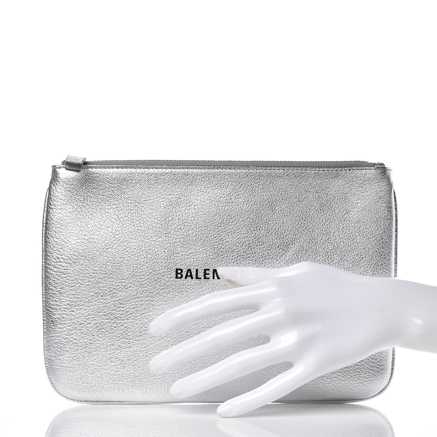 Balenciaga Metallic Goatskin Logo Large Everyday Zip Pouch Argent Black 2 of 7