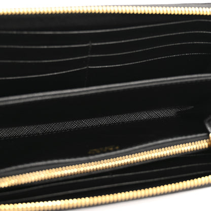 Prada Saffiano Triangle Zip Around Wallet Black 5 of 9