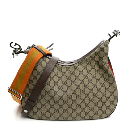 Gucci GG Supreme Monogram Textured Calfskin Web Large Attache Shoulder Bag Beige Ebony New Acero 1 of 11