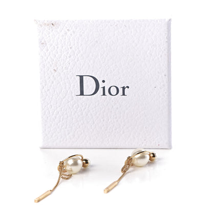 Christian Dior Pearl Tribales Dangle Chain Earrings Gold 5 of 5