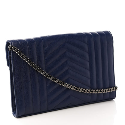Saint Laurent Sheepskin Tri-Quilt Monogram Envelope Chain Wallet Marinette 2 of 9