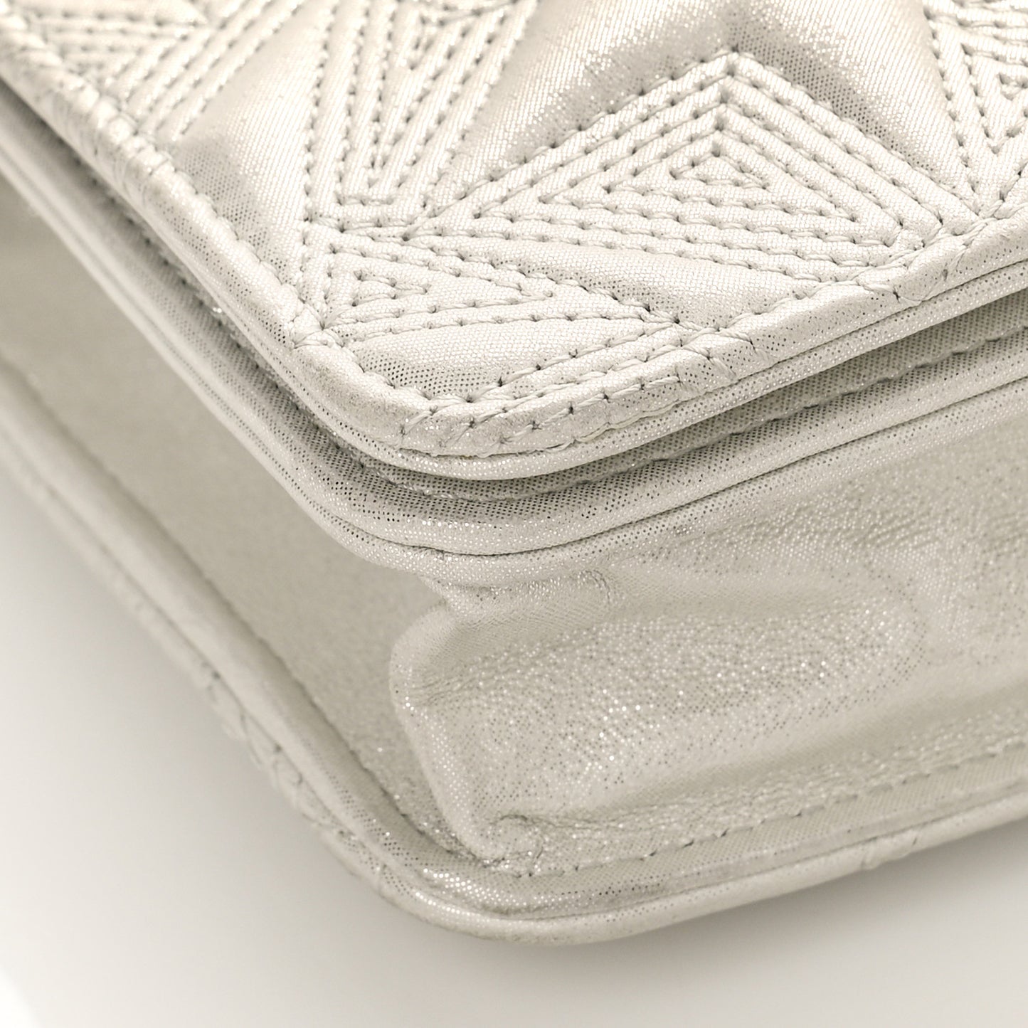 Metallic Lambskin Star Embossed Wallet On Chain WOC Silver