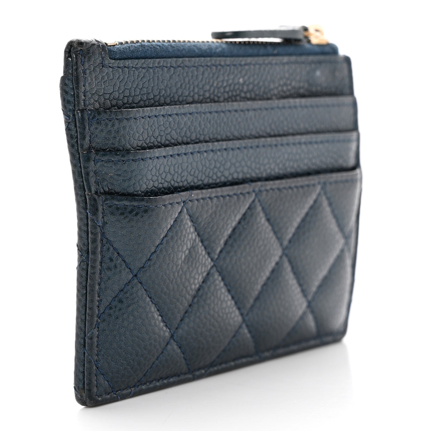 Chanel Metallic Caviar Quilted CC Zip Card Holder Dark Blue 3 of 11