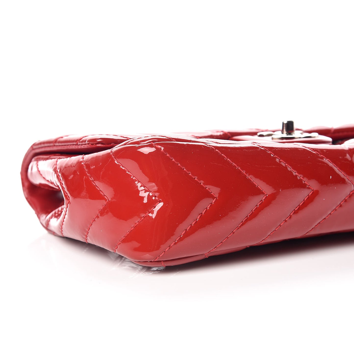 Patent Chevron Quilted Medium Single Flap Red