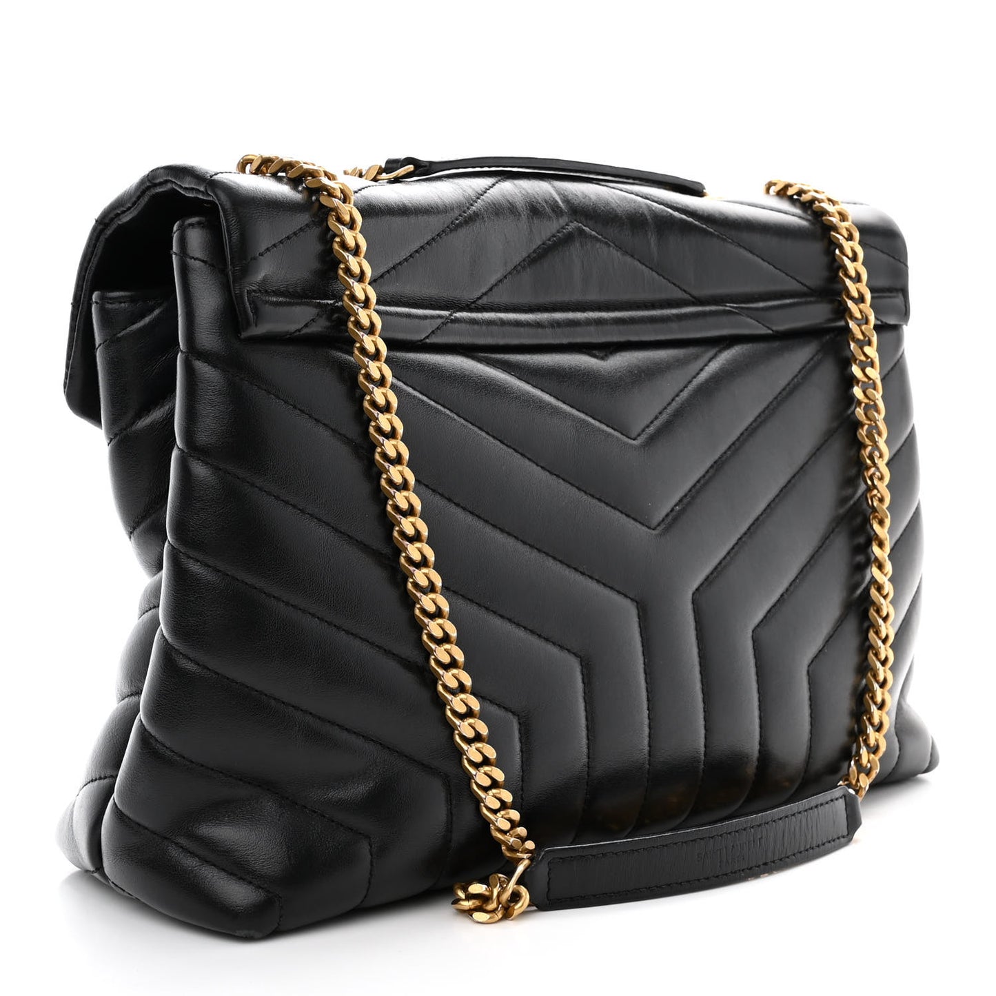 Calfskin Y Quilted Monogram Medium Loulou Chain Satchel Black