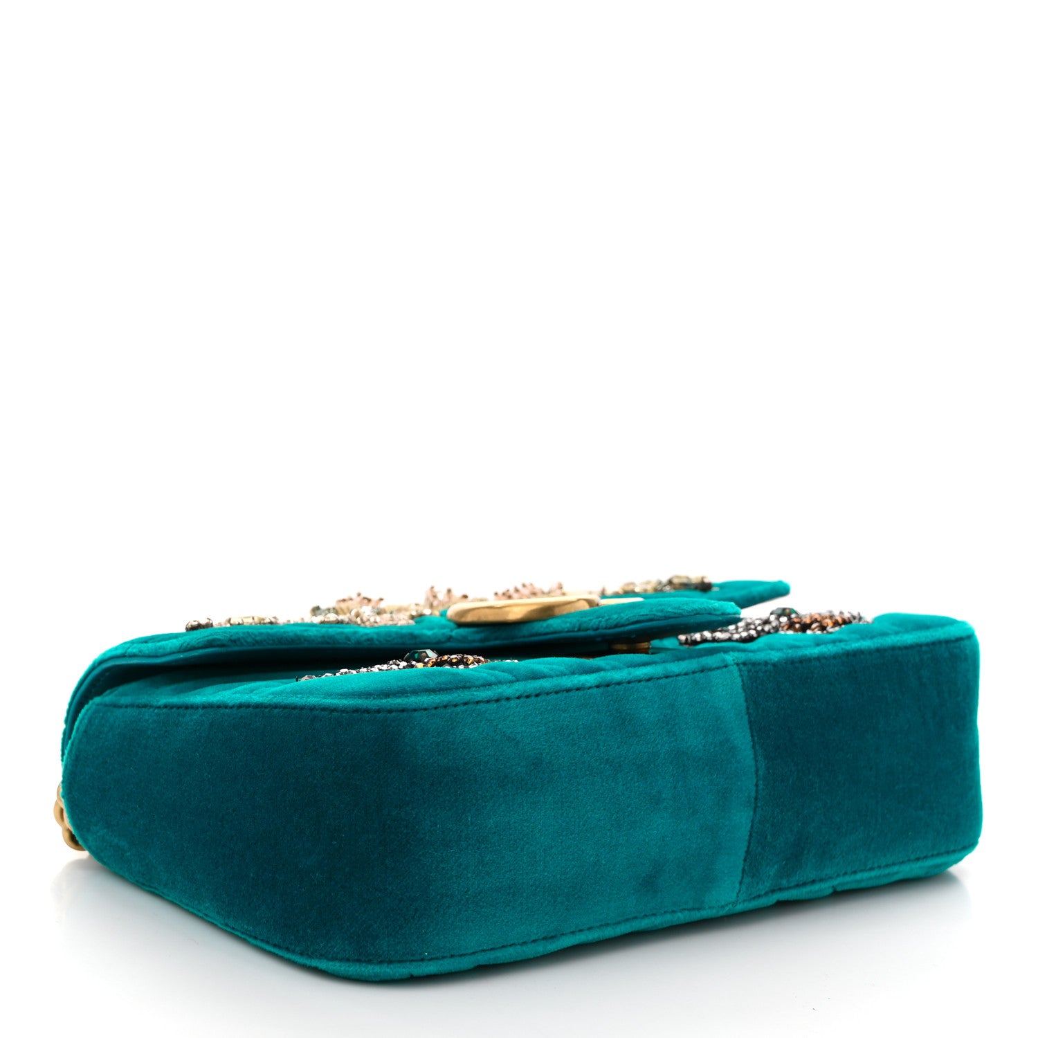 Gucci Velvet Matelasse Embroidered Mini GG Marmont Shoulder Bag Pavone Cyan 4 of 10