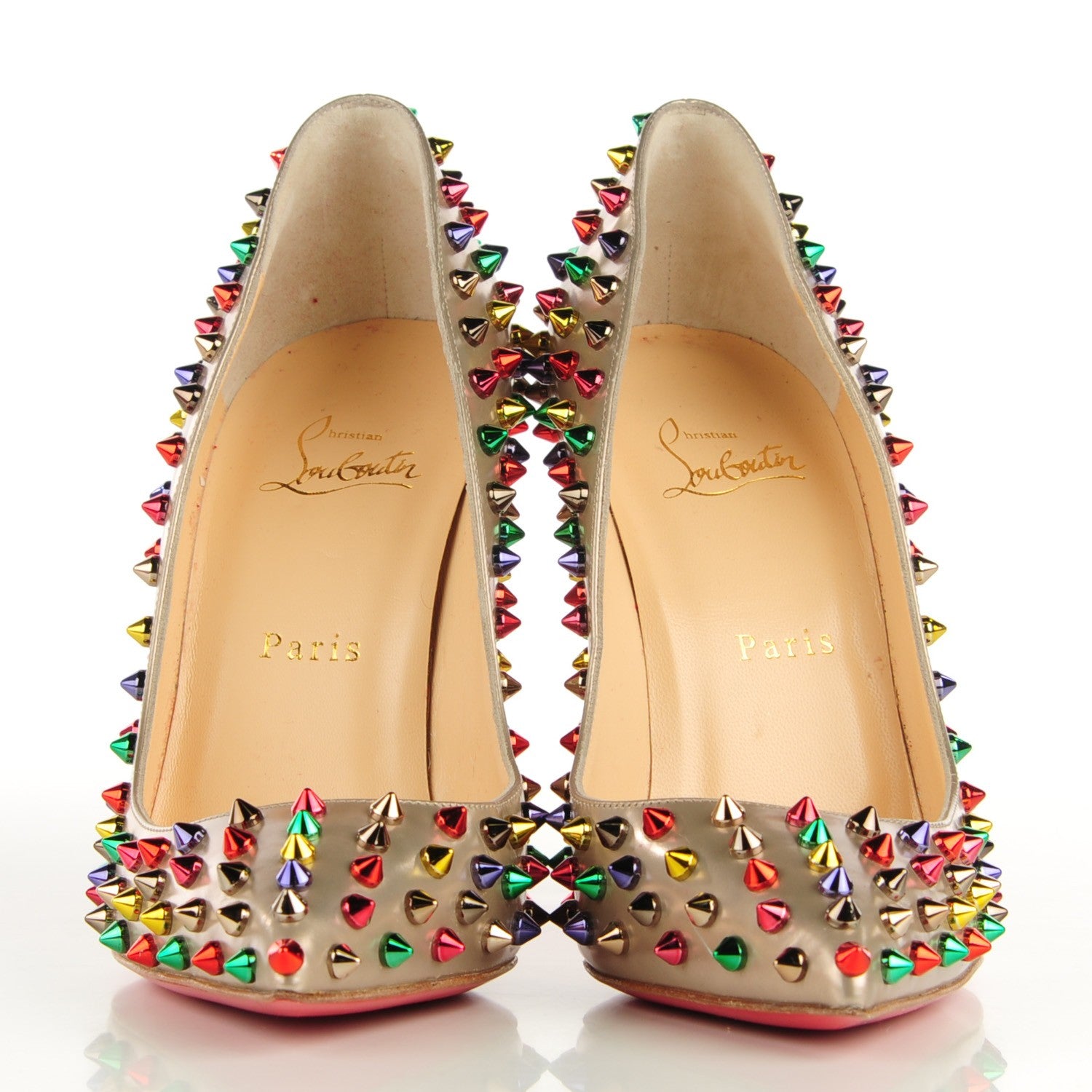 Christian Louboutin Specchio Calfskin Follies Spikes 120 Pumps Beige 39 Multicolor 3 of 10