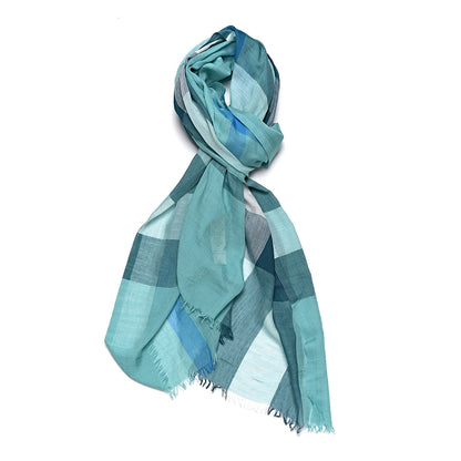 Burberry Modal Cashmere Silk House Check Lightweight Scarf Pale Peridot Blue 1 of 6