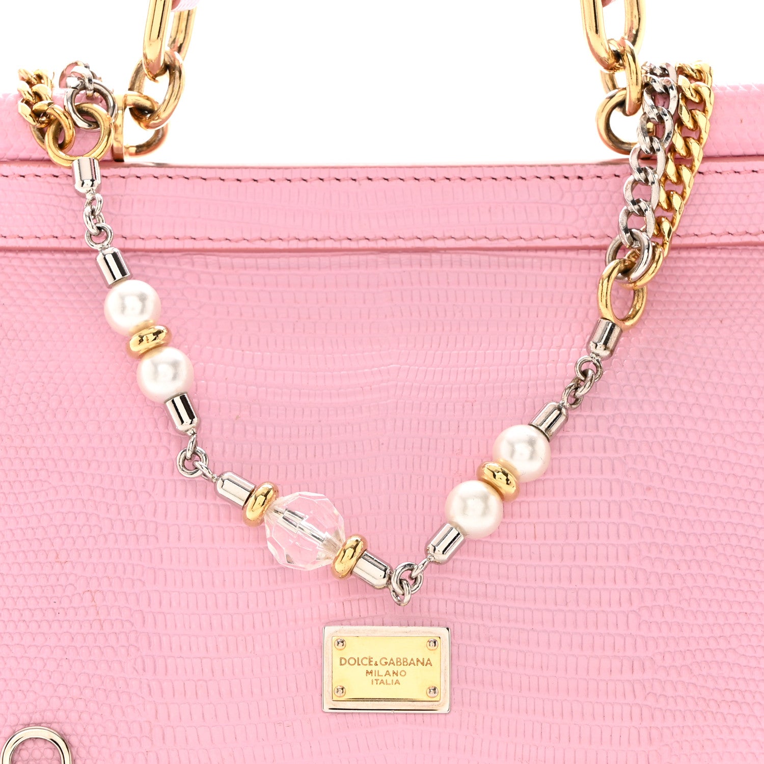 Dolce & Gabbana Lizard Calfskin Embossed Small Miss Sicily Satchel Light Pink 8 of 10