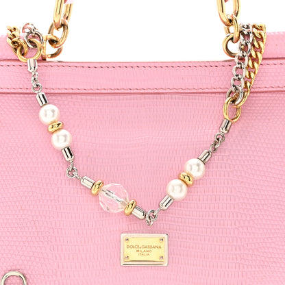 Dolce & Gabbana Lizard Calfskin Embossed Small Miss Sicily Satchel Light Pink 8 of 10