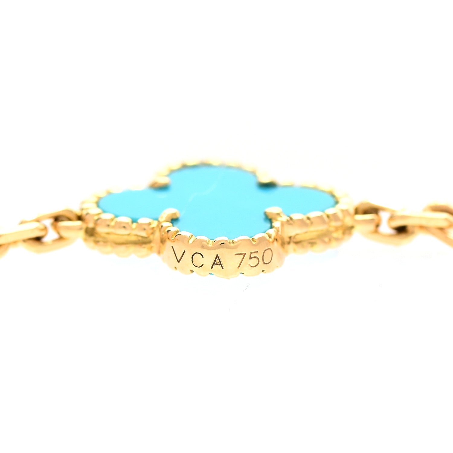 Van Cleef & Arpels 18K Yellow Gold Turquoise 20 Motifs Vintage Alhambra Necklace 4 of 7