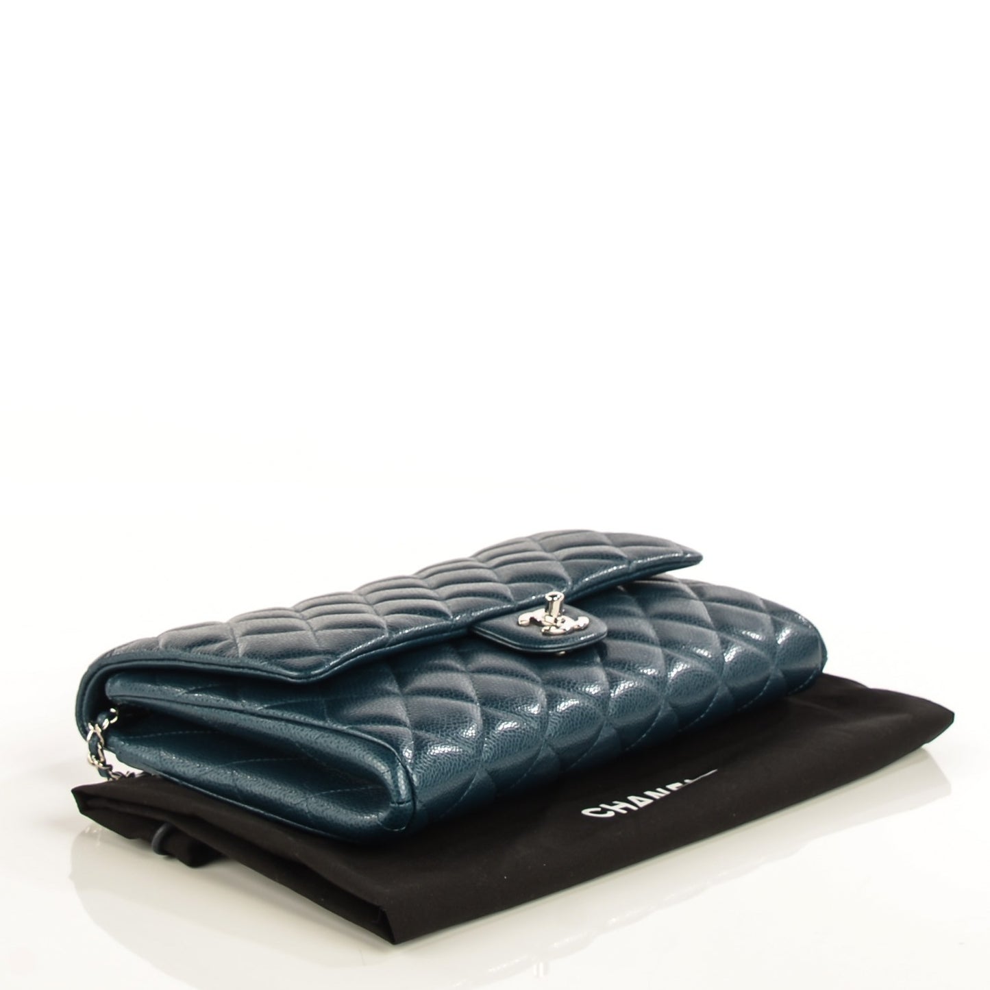 Caviar Quilted Clutch With Chain Flap Blue