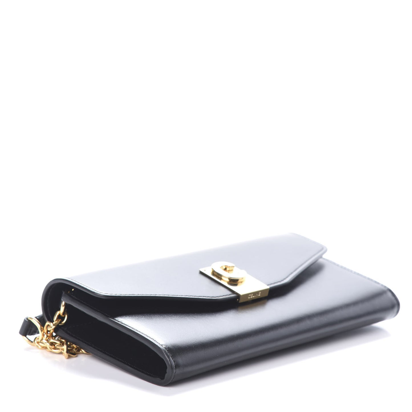 Shiny Smooth Calfskin C Wallet On Chain Bag Black