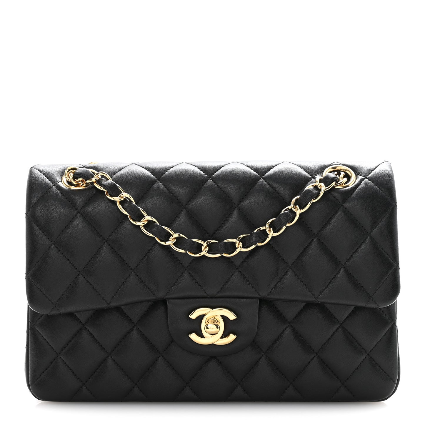 Lambskin Quilted Small Double Flap Black