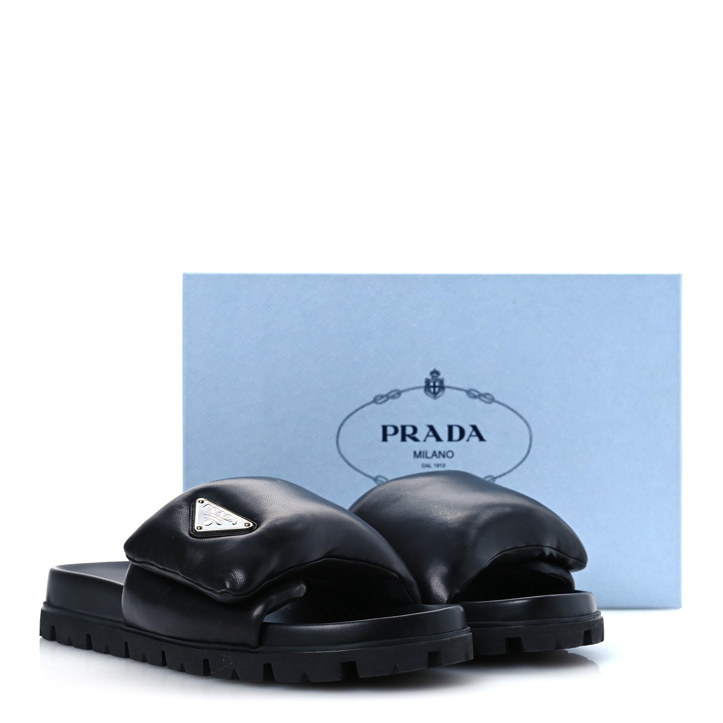Nappa Soft Padded Triangle Slide Sandals 41 Black